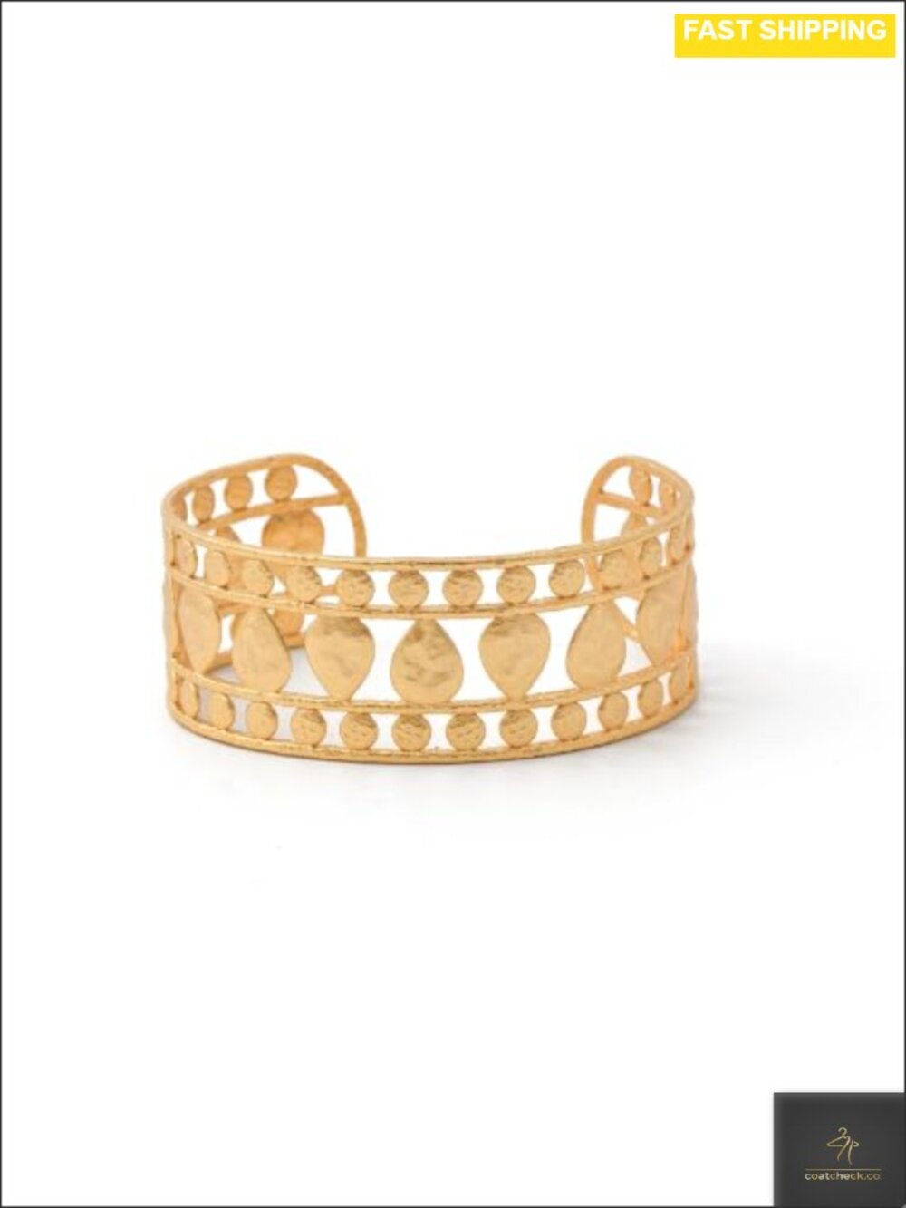 Wide Open Cuff Bangle Gold-Plated Copper Alloy Hammered Cutout